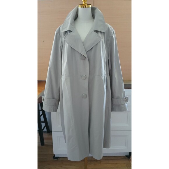Avenue Grey Trench Rain Coat Swing Jacket Button Up Plus Size Women's 26/28 - Picture 1 of 13